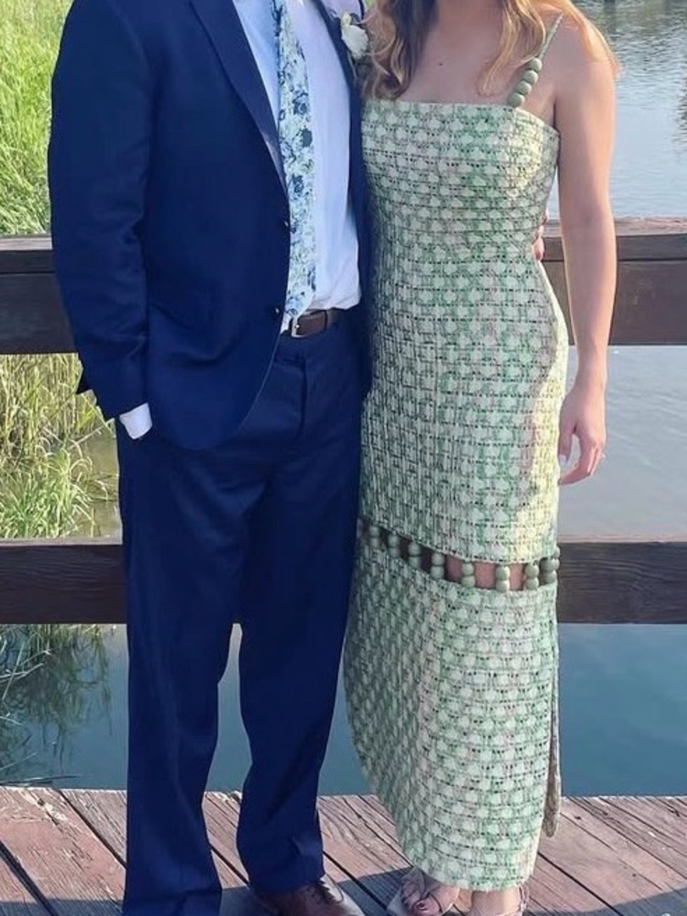 Alexis Sleeveless Tweed Midi Dress in Light Green and Pink - Picture 4 of 4
